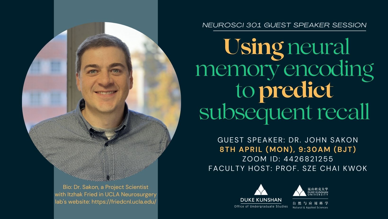 Guest Speaker Seminar : Dr John J. Sakon