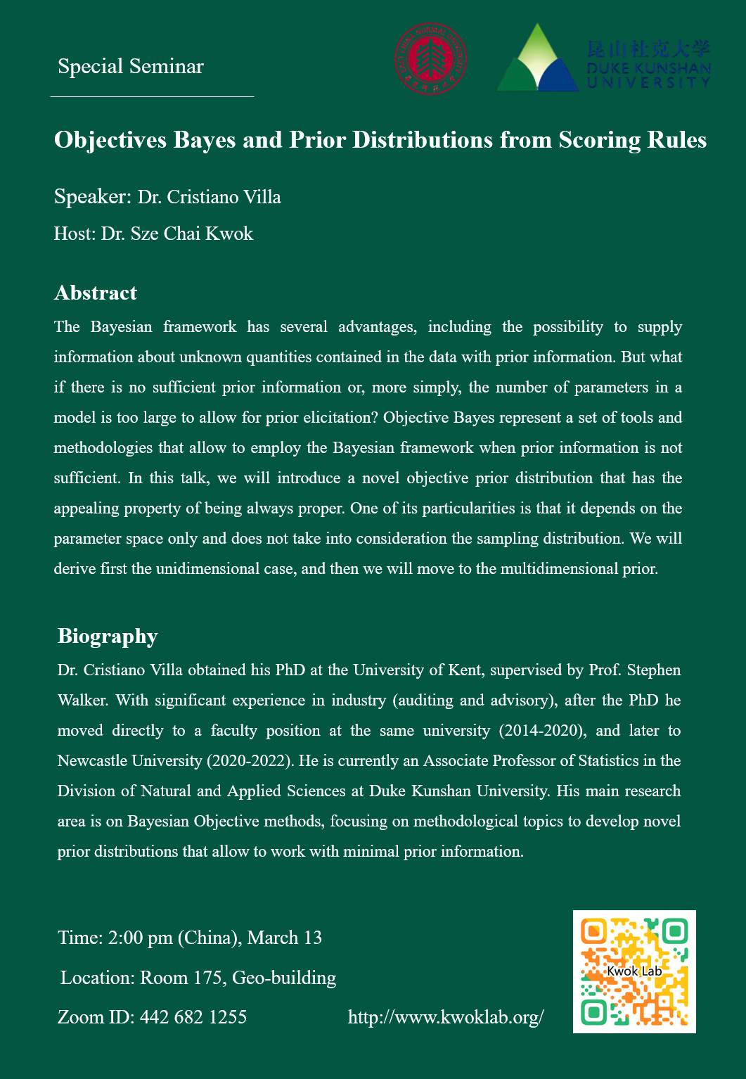 Guest Speaker Seminar : Dr Cristiano Villa